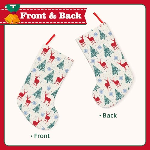 BEIQIEMWONG Deer Snowflake Tree Christmas Stocking 18 Inch Plush Holiday Decor