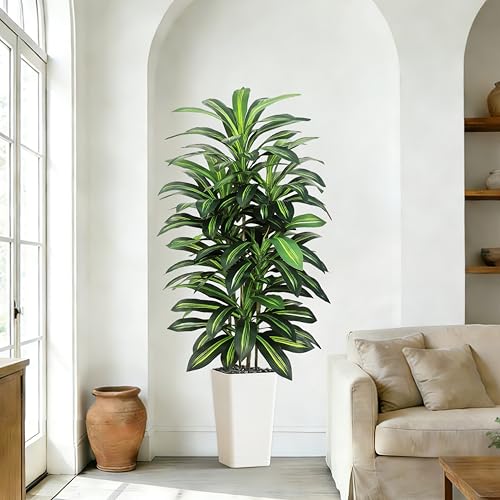 5FT Artificial Dracaena Tree - Realistic Faux Indoor Plant with White Planter
