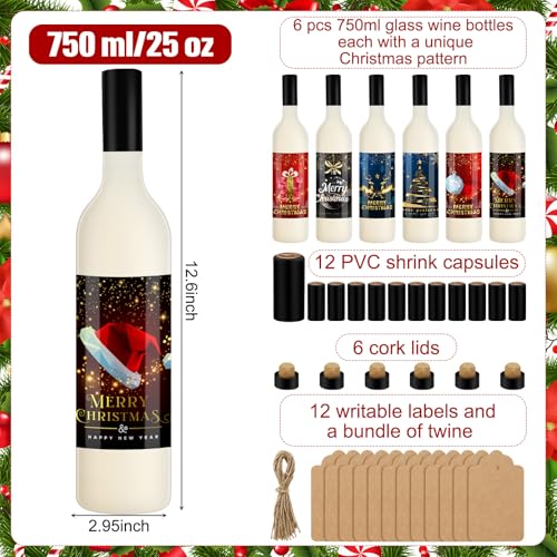 Jingmore 6-Pack Coquito Bottles 750ml Glass Bottles with Cork Lids & Accessories