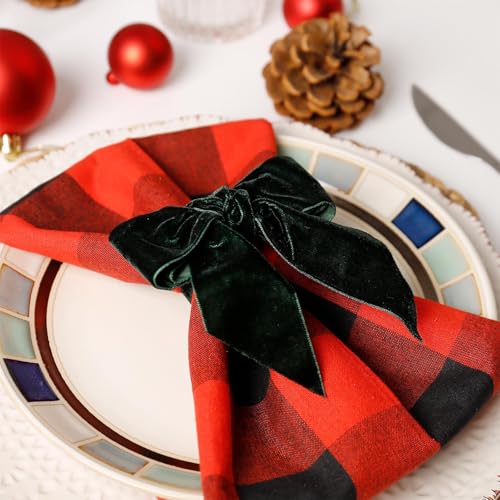 Wonlex Christmas Napkin Rings Set of 6, Green Bow Velvet Buckle Napkin Holders ( variation: 6 / Green Bow )