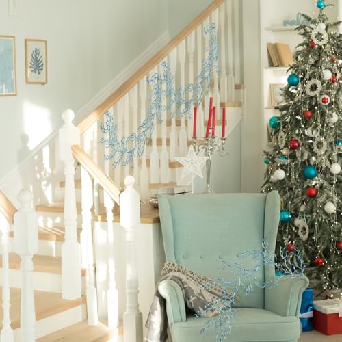 Suncalla 6 ft Teal Glittered Coral Branch Garland - Coastal Christmas Decor