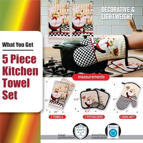 5-Piece Chef Design Kitchen Linen Set with Towels, Oven Mitt and Potholders