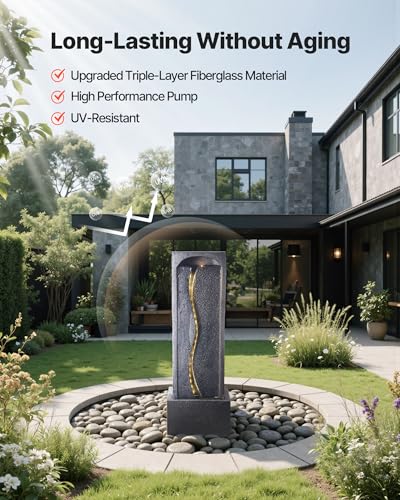 38-inch Outdoor Water Fountain with LED Lights and Waterfall Pump
