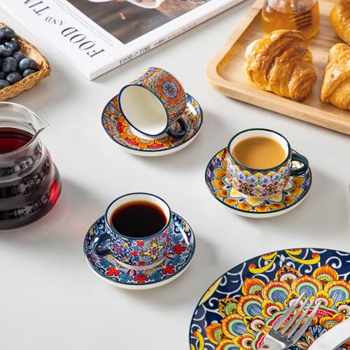 Vancasso Bohemian 2.5oz Stackable Espresso Cup Set of 4 with Saucers