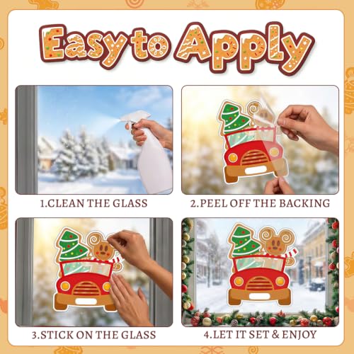 Gingerbread Window Clings 7 Sheets - Reusable Christmas Decor for Glass