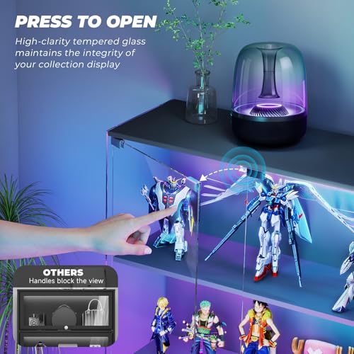 3-Tier Glass Display Cabinet with RGB LED Lights, Lock, and USB Charging