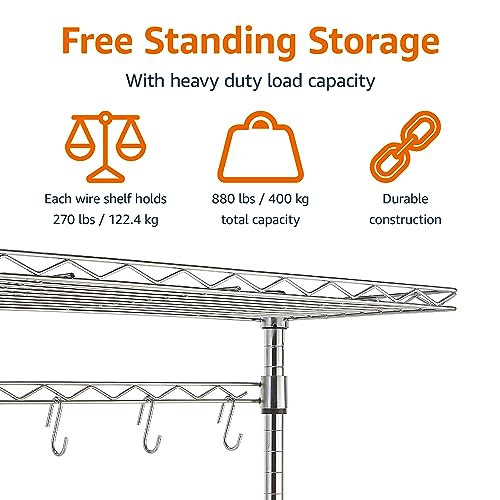 Amazon Basics Kitchen Baker's Rack 18" D x 24" W x 59" H Chrome Steel with Removable Wood Top
