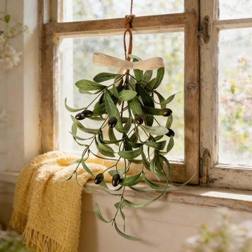 4-Piece Artificial Olive Teardrop Swags with Bows for Wall Sconce Decor