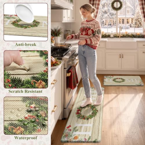 KIMODE Christmas Kitchen Mats Set 2pc Cushioned Anti-Fatigue 17.3" x 47" + 17.3" x 29"