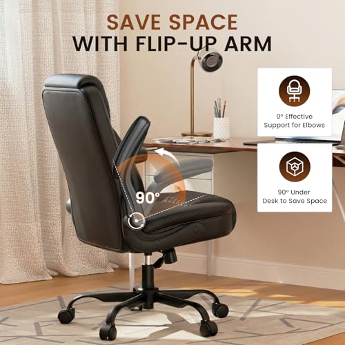 Ergonomic PU Leather Office Chair with Flip-Up Arms, 300lbs Capacity