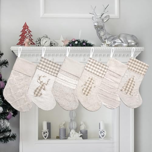 GEX Christmas Stockings Plaid Boho 6 Pack 20 Inch Holiday Decor