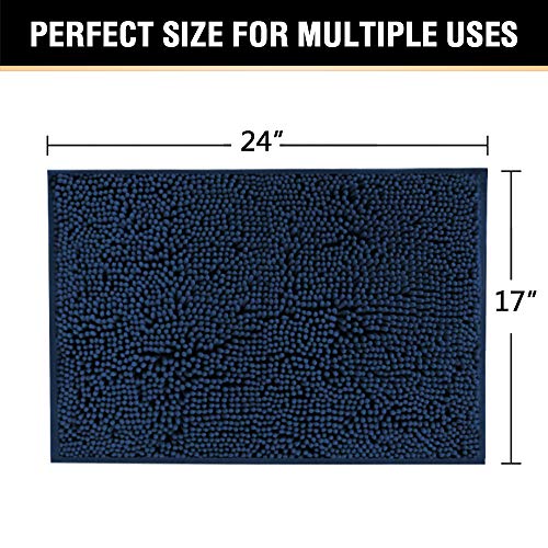 H.VERSAILTEX Navy Blue Chenille Bath Rug 17" x 24" Non-Slip Absorbent Mat