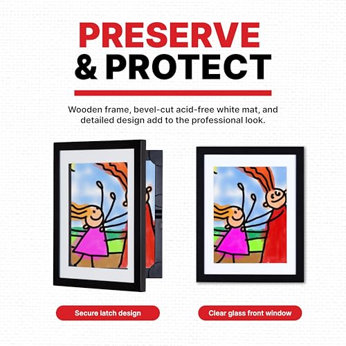 Kids Art Display Cabinet, Front-Opening Wood Frame for 8.5x11 Artwork