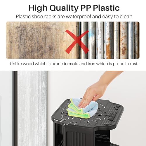 Kitstorack 8-Tier Black Plastic Shoe Rack - Stackable & Space-Saving Organizer