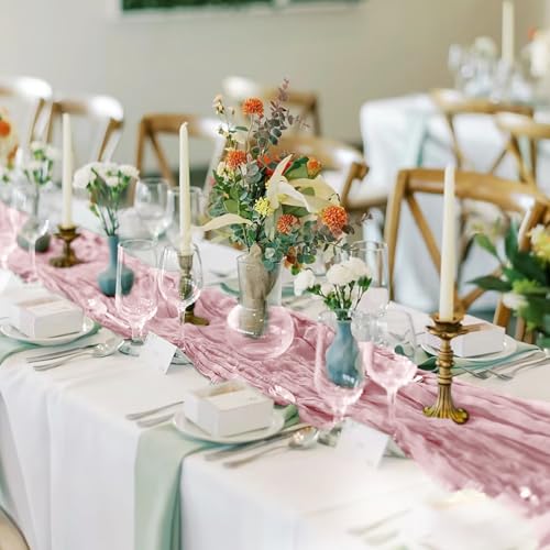 GARIG 6 Pack Light Pink Cheesecloth Table Runners 35x120 Inches for Wedding & Party Decor