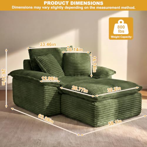 Oversized Corduroy Chaise Lounge Sofa with Ottoman and 3 Pillows