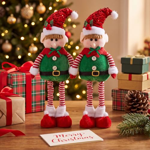 Capoda 2 Pack Christmas Standing Elf Figures - Adjustable Plush Holiday Decor