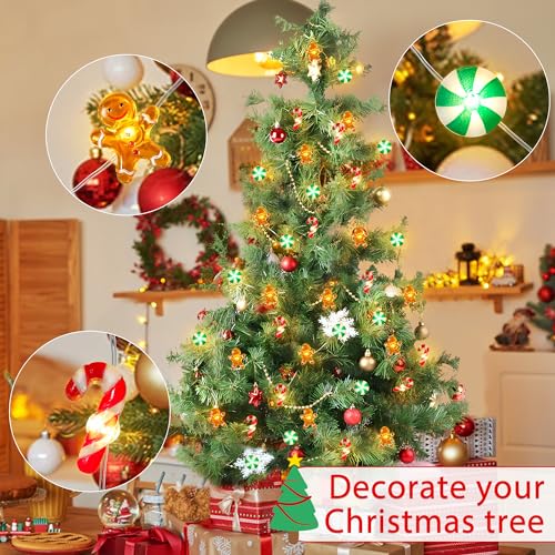 Mosoan Timer Christmas Lights 10 ft 30 LED Battery-Operated Candy Cane Gingerbread Snowflake String Lights (Style 1)