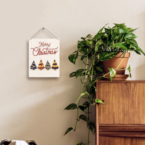 FUGWN Red Christmas Tree Rustic Wooden Sign 8x10 Hanging Wall Decor