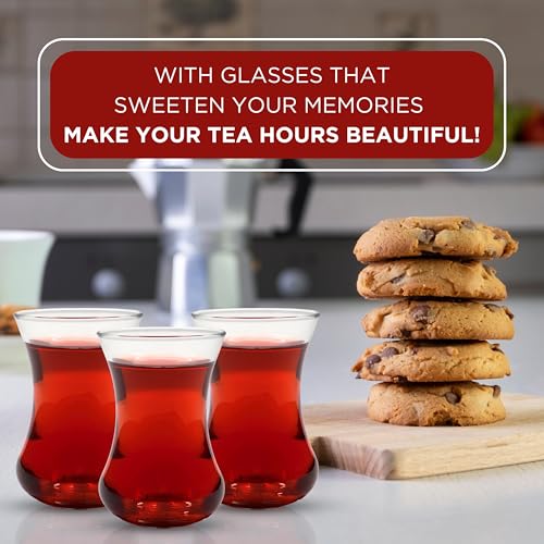 Yersiz Set of 6 Turkish Tea Glasses - Elegant Slim Tulip Shape Drinkware