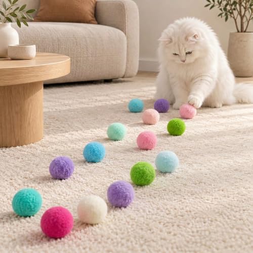 50 Pcs 2 Inch Fuzzy Macaron Pom Poms for DIY Crafts and Decorations