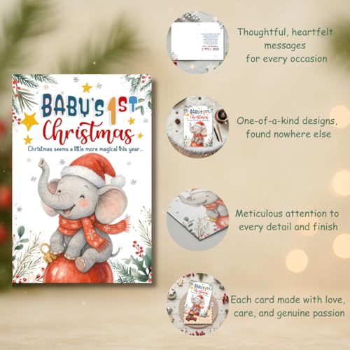 Baby First Christmas Card with Festive Design - Keepsake Holiday Greeting for Boy or Girl - Variation of THIS listing