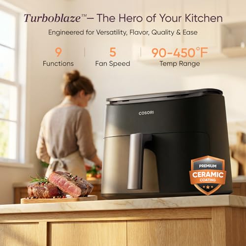 6 Qt 9-in-1 Digital Air Fryer with PFAS-Free Ceramic Basket, 1725W