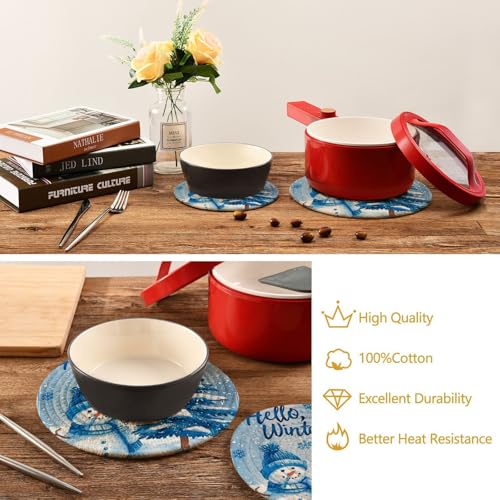 Boccsty Blue Snowman Christmas Trivet Set 2PCS Woven Cotton Hot Pads for Kitchen
