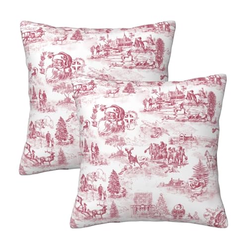 LOHDALOLF Christmas Toile Throw Pillow Covers 18x18 Inches Set of 2 - Holiday Decor