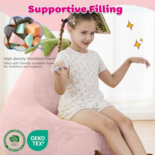 Kids Bean Bag Chair - Toddler & Teen Friendly Eggplant Shape with Faux Fur, 31 Inch