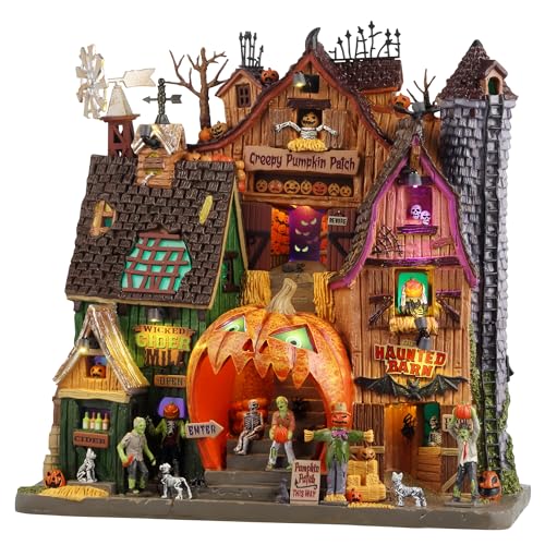 Creepy Pumpkin Patch Lighted Halloween Village Facade, 11.4-inch