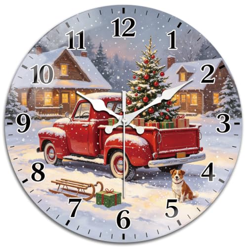 Peacoblue Christmas Wall Clock 12 inch Battery Operated – Frameless Silent Non-Ticking