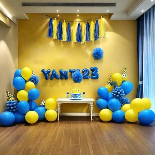 20-Piece Blue and Yellow Tissue Paper Tassel Garland DIY Party Banner