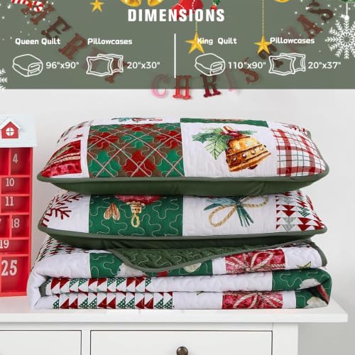 Mybedsoul King Size Christmas Quilt Set - Holiday Patchwork Bedding with Pillowcases