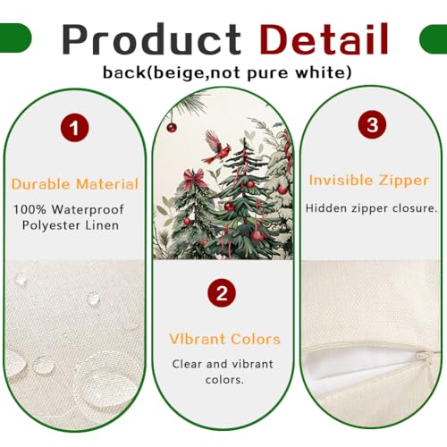 RABUSOFA Waterproof Christmas Pillow Covers 18x18 Inches Set of 4 Gray Outdoor Tree Decor
