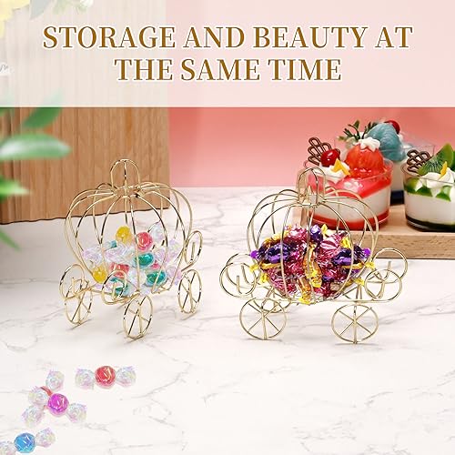 Saihisday Golden Pumpkin Carriage Candy Box – 4.9 x 3.1 x 4.7 Inches, Princess Cake / Gift Holder