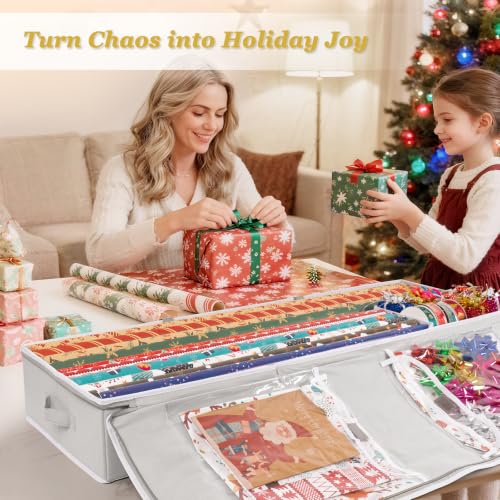 Underbed Gift Wrapping Paper Storage Organizer for 24 Rolls with Pockets