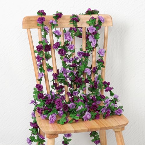 Purple Rose Garland - 9 Pack 72 FT Silk Flower Vines for Decor