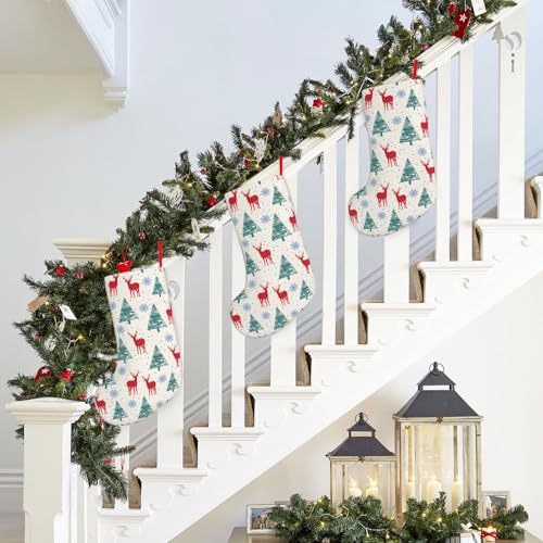 BEIQIEMWONG Deer Snowflake Tree Christmas Stocking 18 Inch Plush Holiday Decor