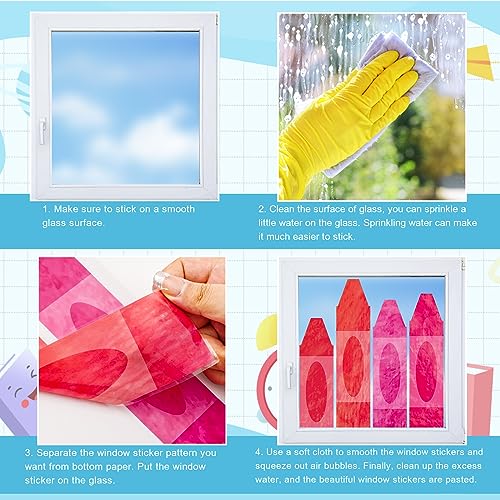 Colorful Crayon Window Clings - 9 Sheets Double-Sided Decor