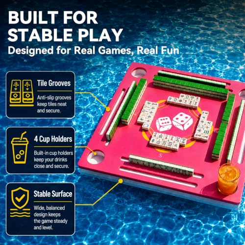 Floating Mahjong Game Table Mat with Cup Holders for Pool and Beach Games