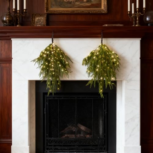 22-Inch Norfolk Pine Christmas Teardrop Swag with 96 LED Fairy Lights