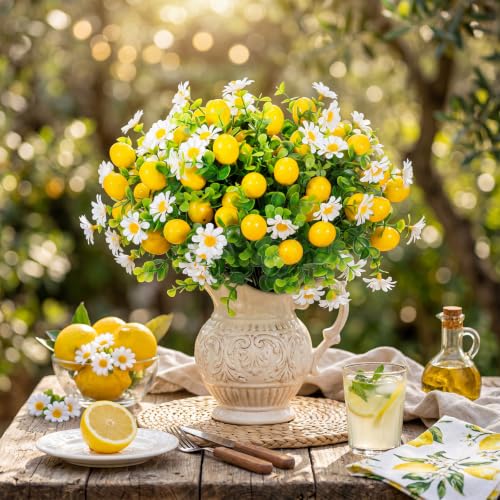 8 Pcs Artificial Lemon Bouquet - Vibrant Faux Fruit Decor