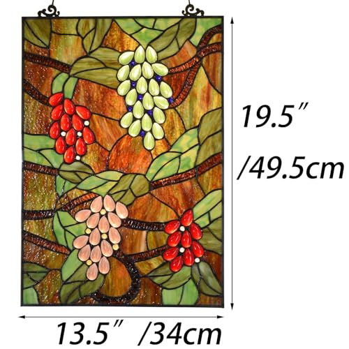 Grape Tiffany Style Stained Glass Window Panel - Handmade 13.5 x 19.5 Inches