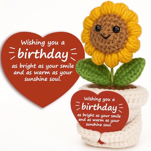Crochet Sunflower Plush with Inspirational Card - Unique Birthday Gift