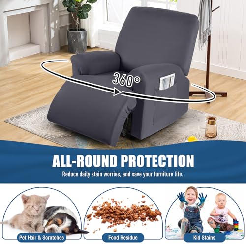 Stretch Recliner Chair Cover - 3-Piece Fitted Slipcover, Dark Gray