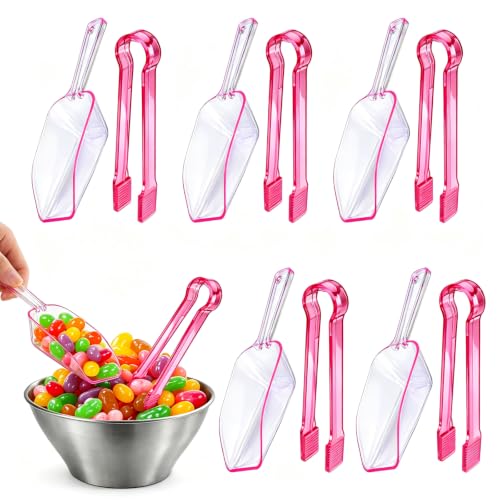 Pink 12-Piece Plastic Ice Tongs and Scoops Set for Buffet & Kitchen - Lazynko