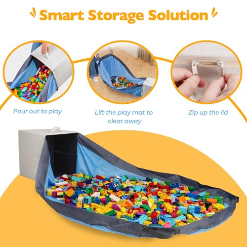 Toy Storage Organizer with Attached Play Mat - 13" Foldable Cubby Box