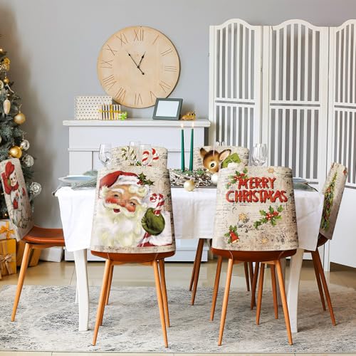 Retro Series Christmas Chair Cover Set - 6 Stylish Elastic Slipcovers for Dining Chairs