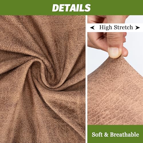 Stretch Bar Stool Covers Set of 4 - Light Brown Faux Leather